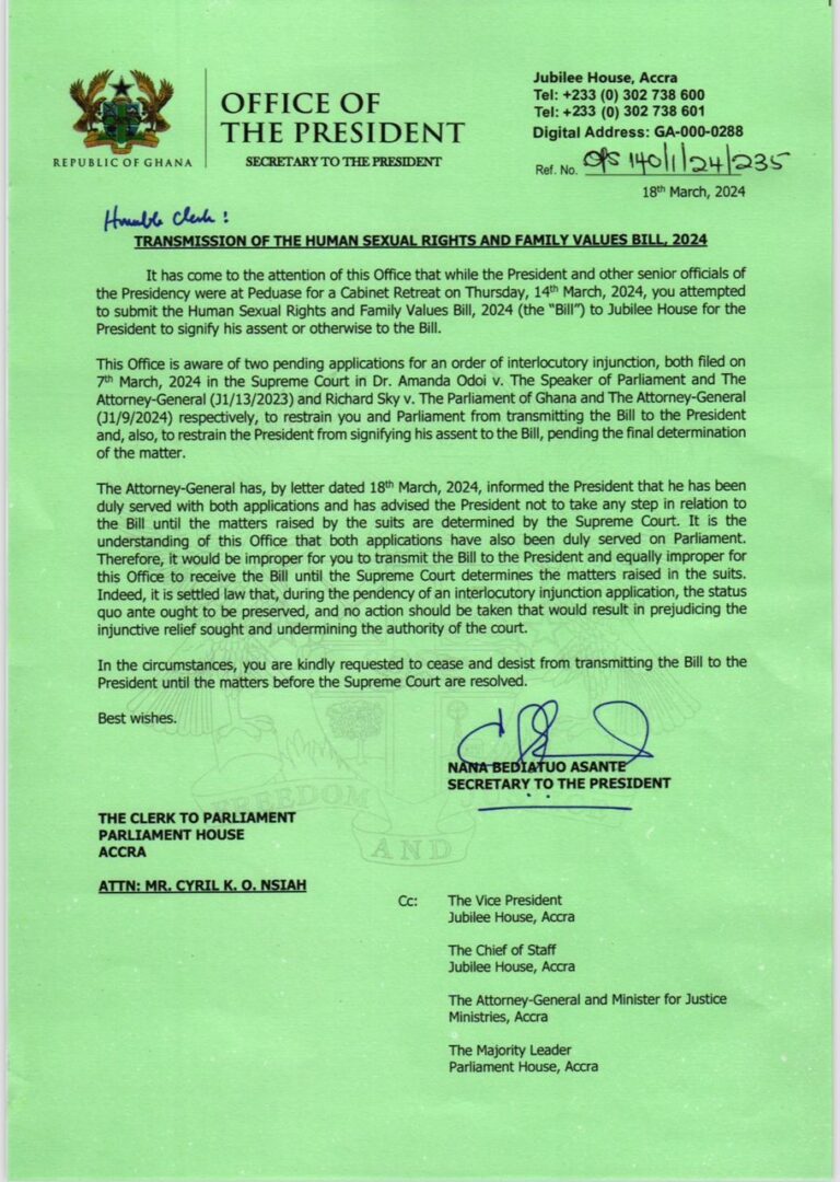 Letter from Office of the President to Parliament’s Clerk Lacks Merit: Razak Kojo Opoku Writes